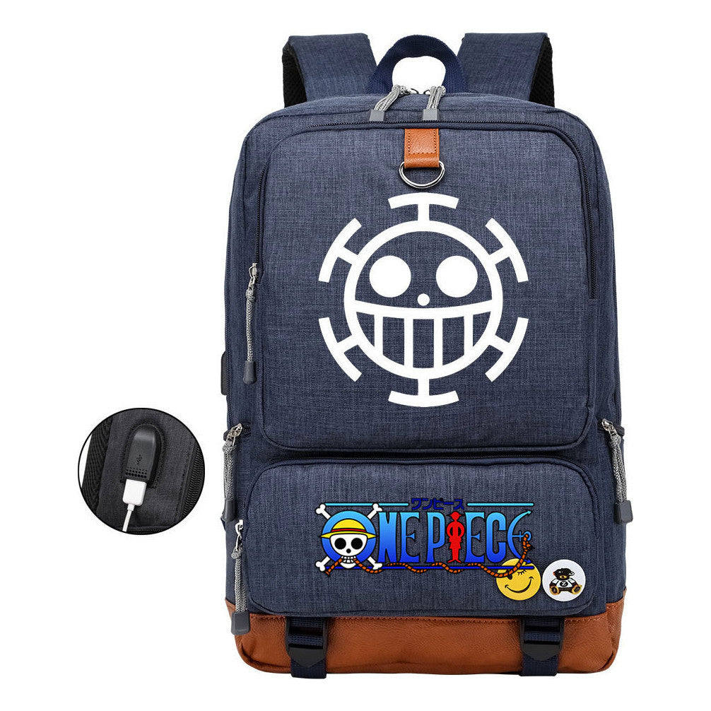 Cartoon Pirate King Printed Usb Student Backpack Leisure Travel Backpack