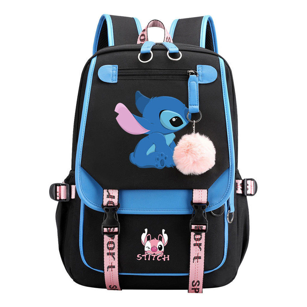 Interstellar Baby Stitch Usb Student Backpack For Boys And Girls, Casual Woven Strap Flip Back Backpack