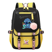 Interstellar Baby Stitch Usb Backpack For Men And Women, Casual Woven Strap Flip Back Backpack
