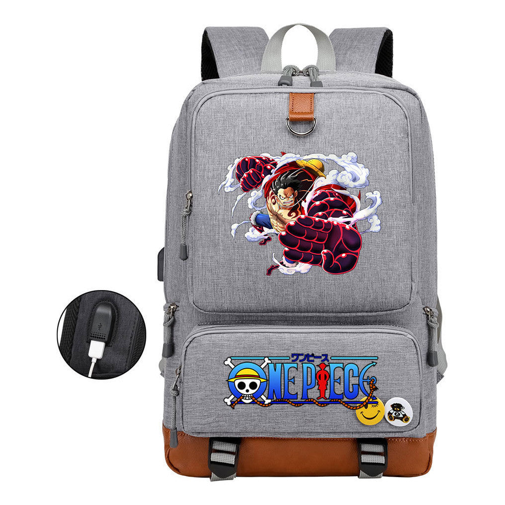 Cartoon Pirate King Print Usb Youth Backpack For Boys And Girls Leisure Travel Backpack