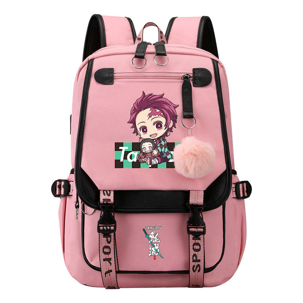 Cartoon Fashion Usb Student Backpack With Casual Woven Strap Flip Back Backpack