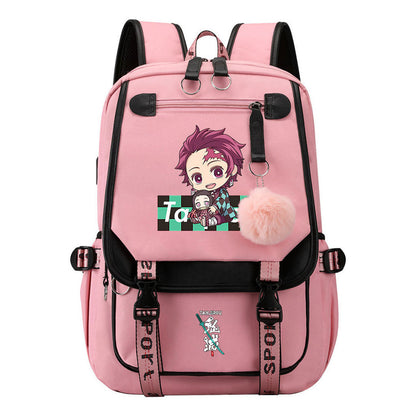 Cartoon Fashion Usb Student Backpack With Casual Woven Strap Flip Back Backpack