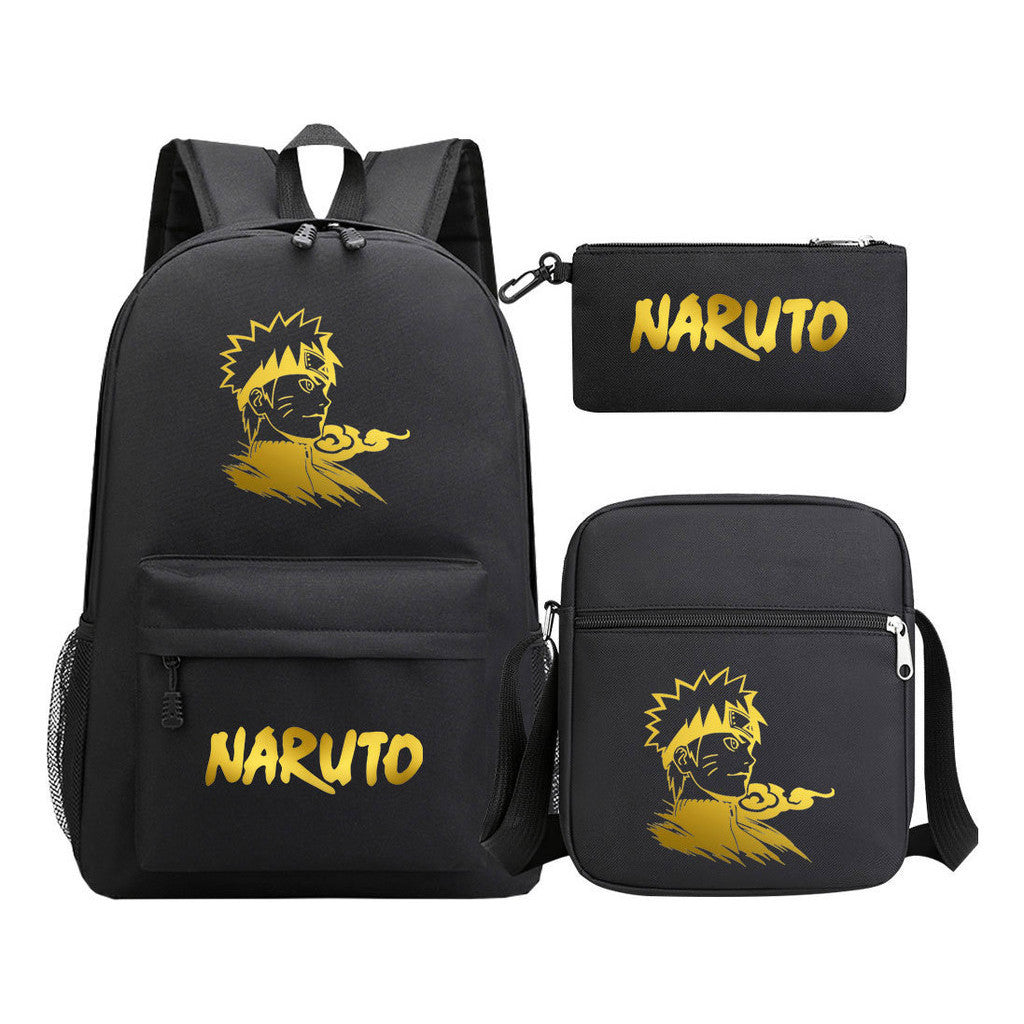 Golden Anime Naruto Starry Sky Youth Student Backpack Set, 3-piece, Men's And Women's Backpack Set