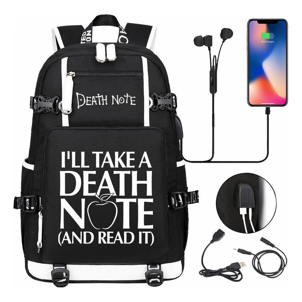 Death Note Usb Large Capacity Youth Student Backpack For Boys And Girls Leisure Travel Backpack