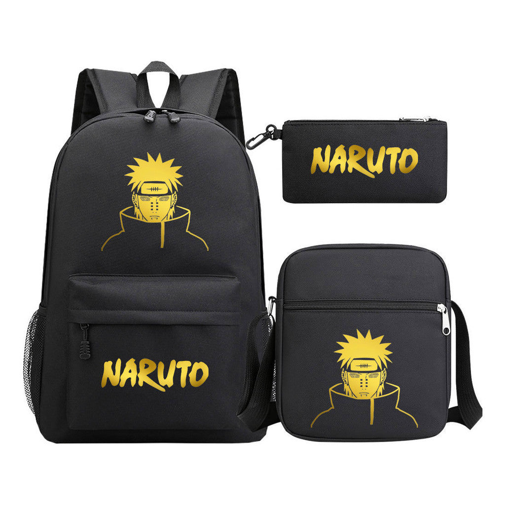 Golden Anime Naruto Starry Sky Youth Student Backpack Set, 3-piece, Men's And Women's Backpack Set