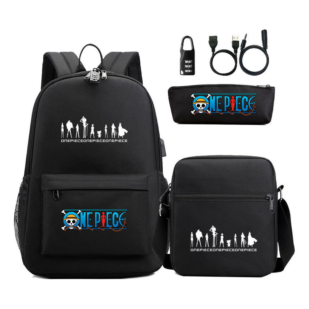 Cartoon Pirate King Usb Password Lock Youth Student School Bag Three Piece Set For Boys And Girls Backpack Set