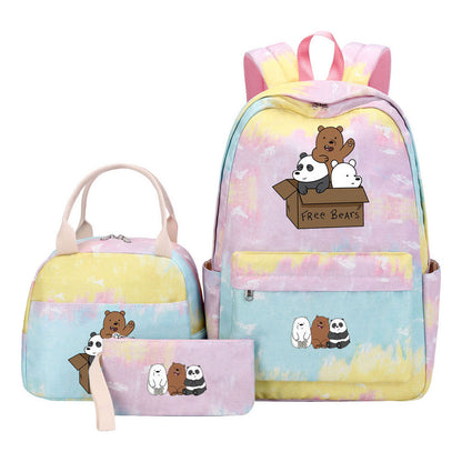 Cartoon Cute Three Cheap Bears Youth Student Girls School Bag Lunch Bag Three Piece Set Backpack Set