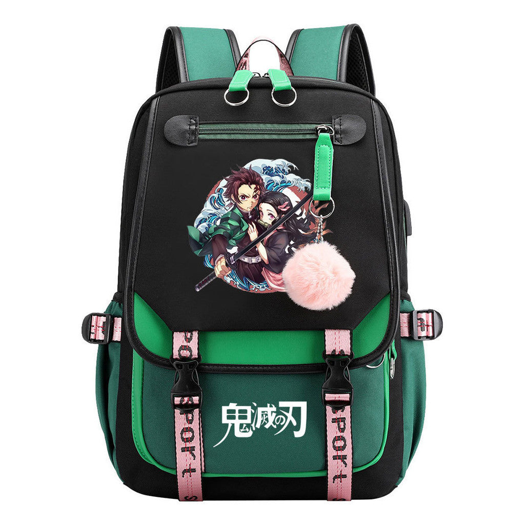 Cartoon Fashion Usb Student Backpack With Casual Woven Strap Flip Back Backpack