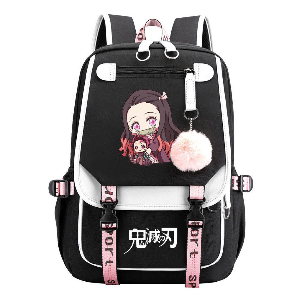 Cartoon Fashion Usb Youth Student Backpack Boy's And Girl's Leisure Ribbon Flip Backpack