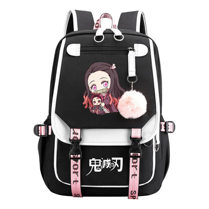Cartoon Fashion Usb Youth Student Backpack Boy's And Girl's Leisure Ribbon Flip Backpack
