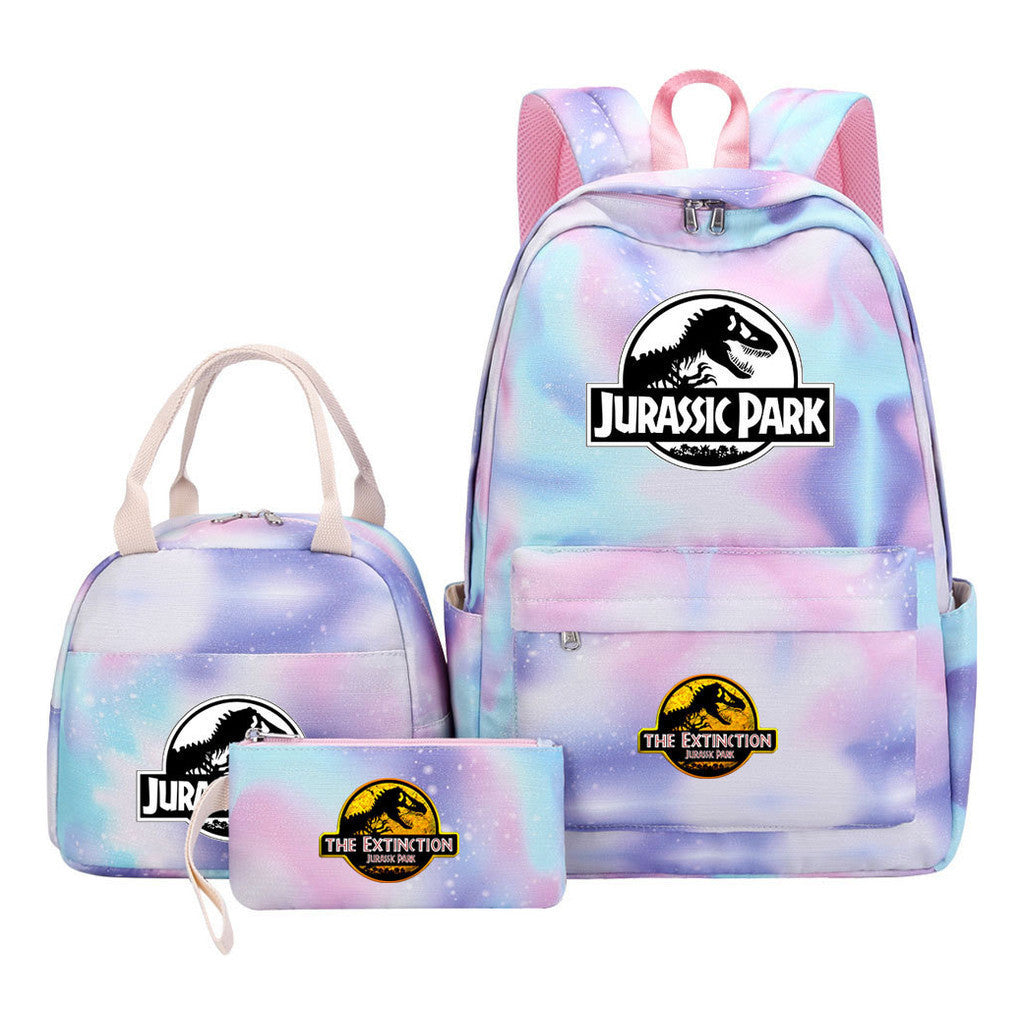 Jurassic Park Dinosaur Youth School Bag Lunch Bag Three Piece Set Backpack Set