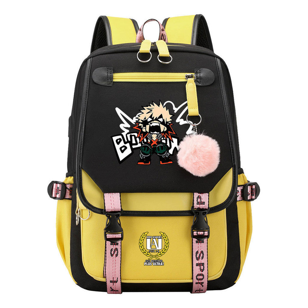 My Heroes Academy Usb Student Backpack, Casual Woven Strap Flip Back Backpack