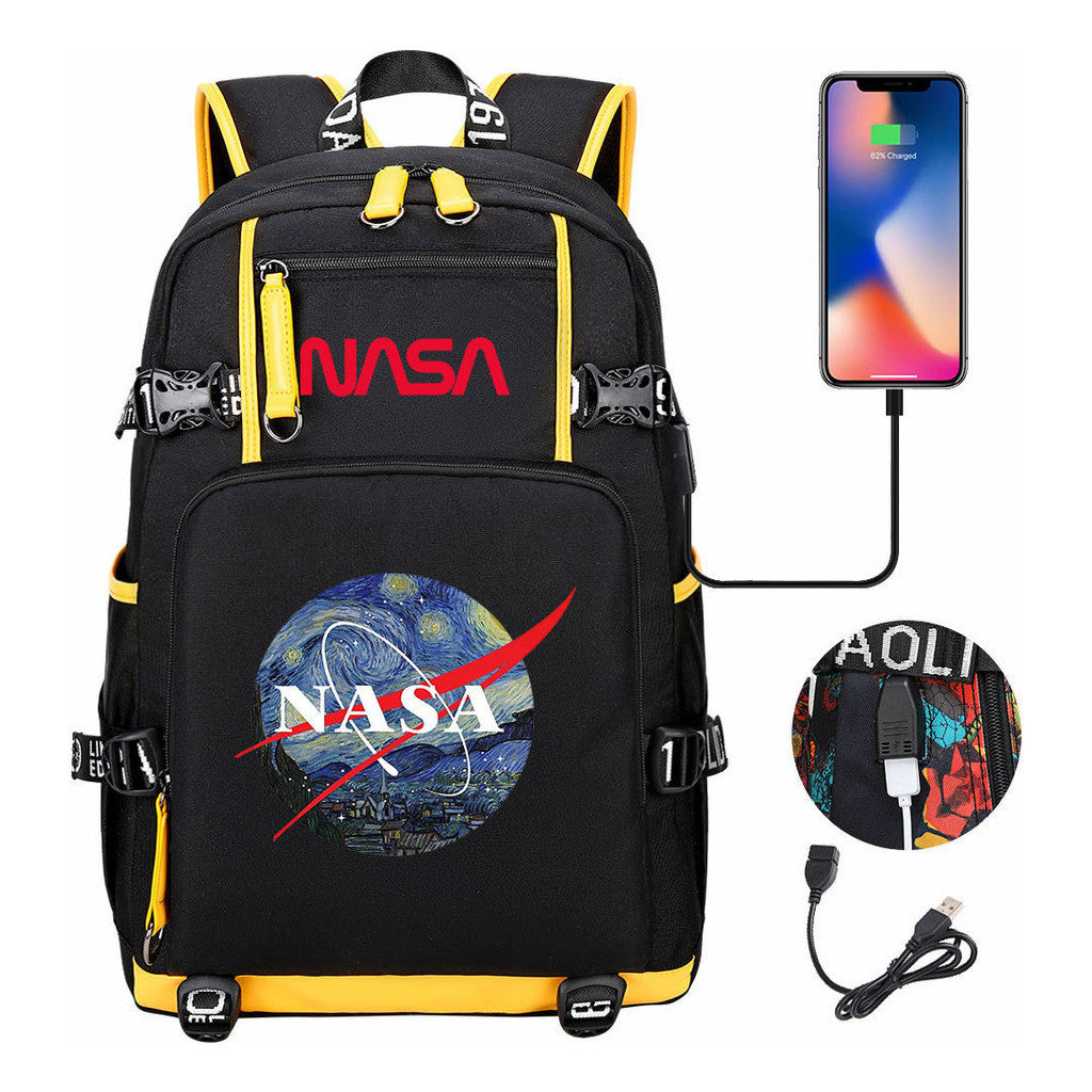 Nasa Fashion Printed Student Backpack With Large Capacity Leisure Travel Backpack