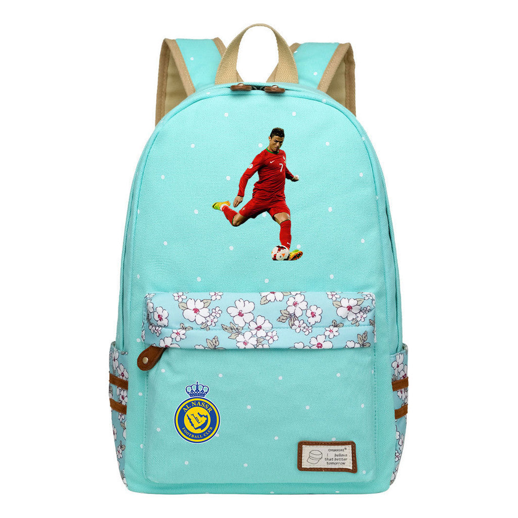 Football Star Cristiano Ronaldo Printed Student Backpack, Floral Casual Backpack