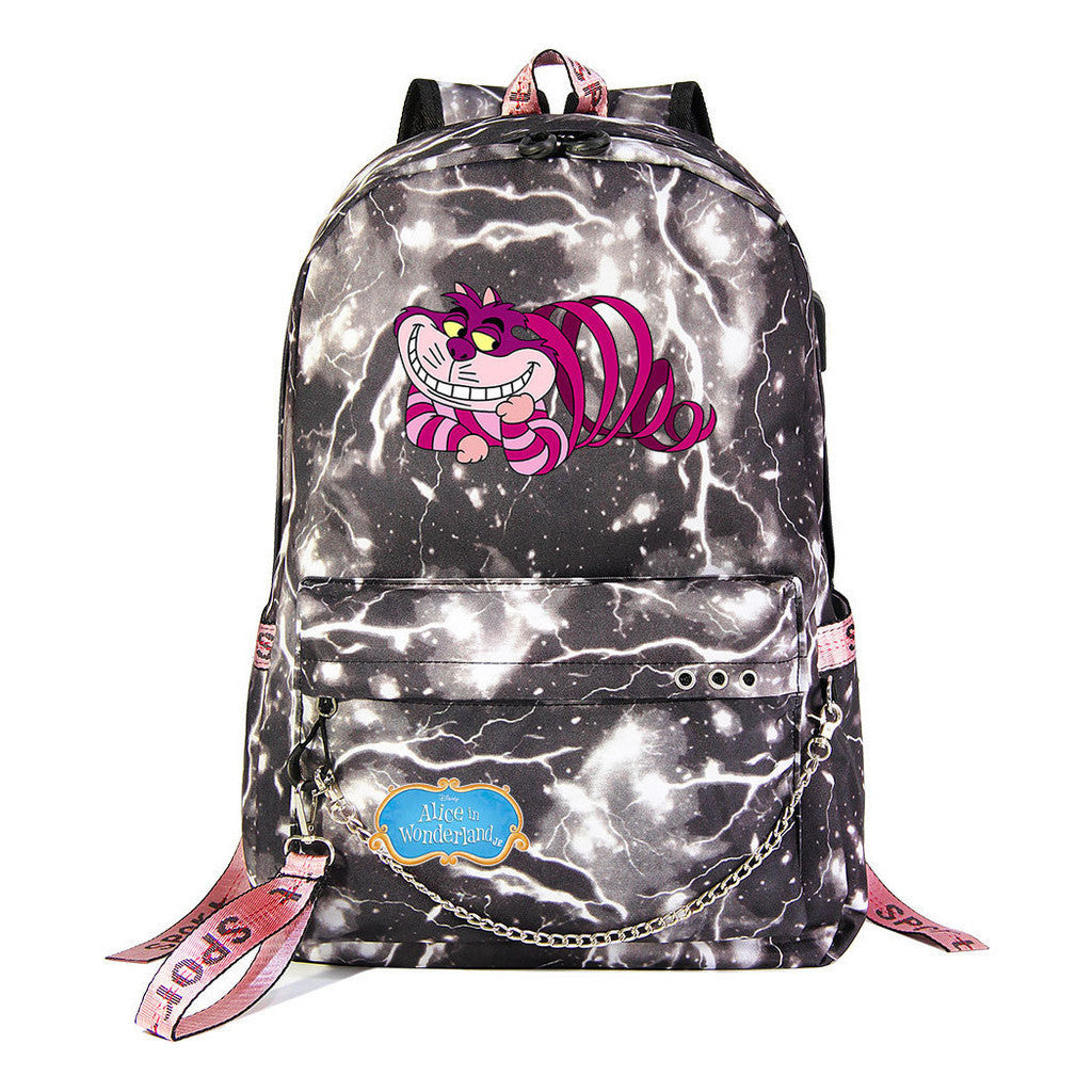 Cheshire Cat Alice's Adventure In Wonderland Youth School Bag Men's And Women's Leisure Weaving Strap Backpack