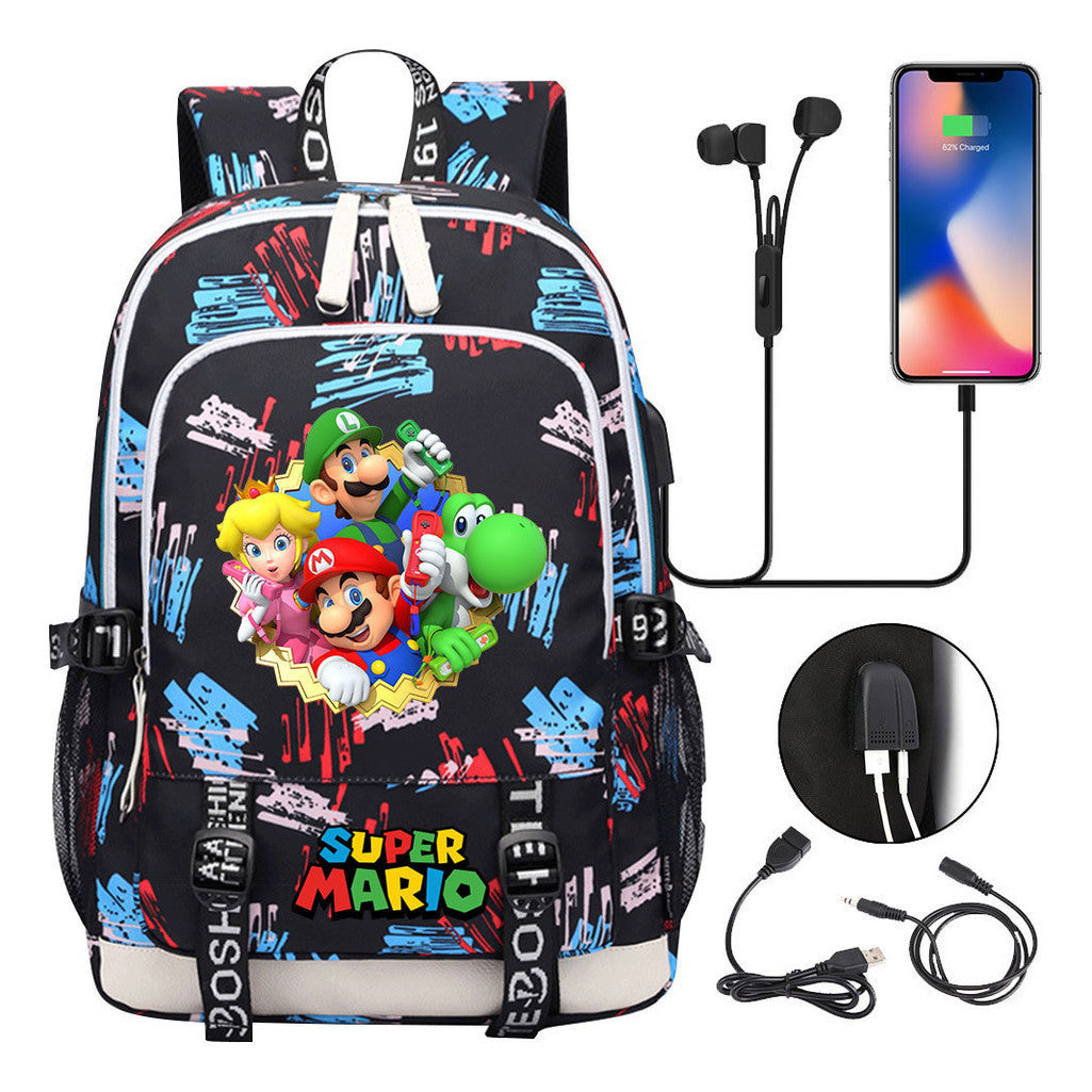 Super Mario Usb Youth School Bag Men's And Women's Leisure Sports Backpack