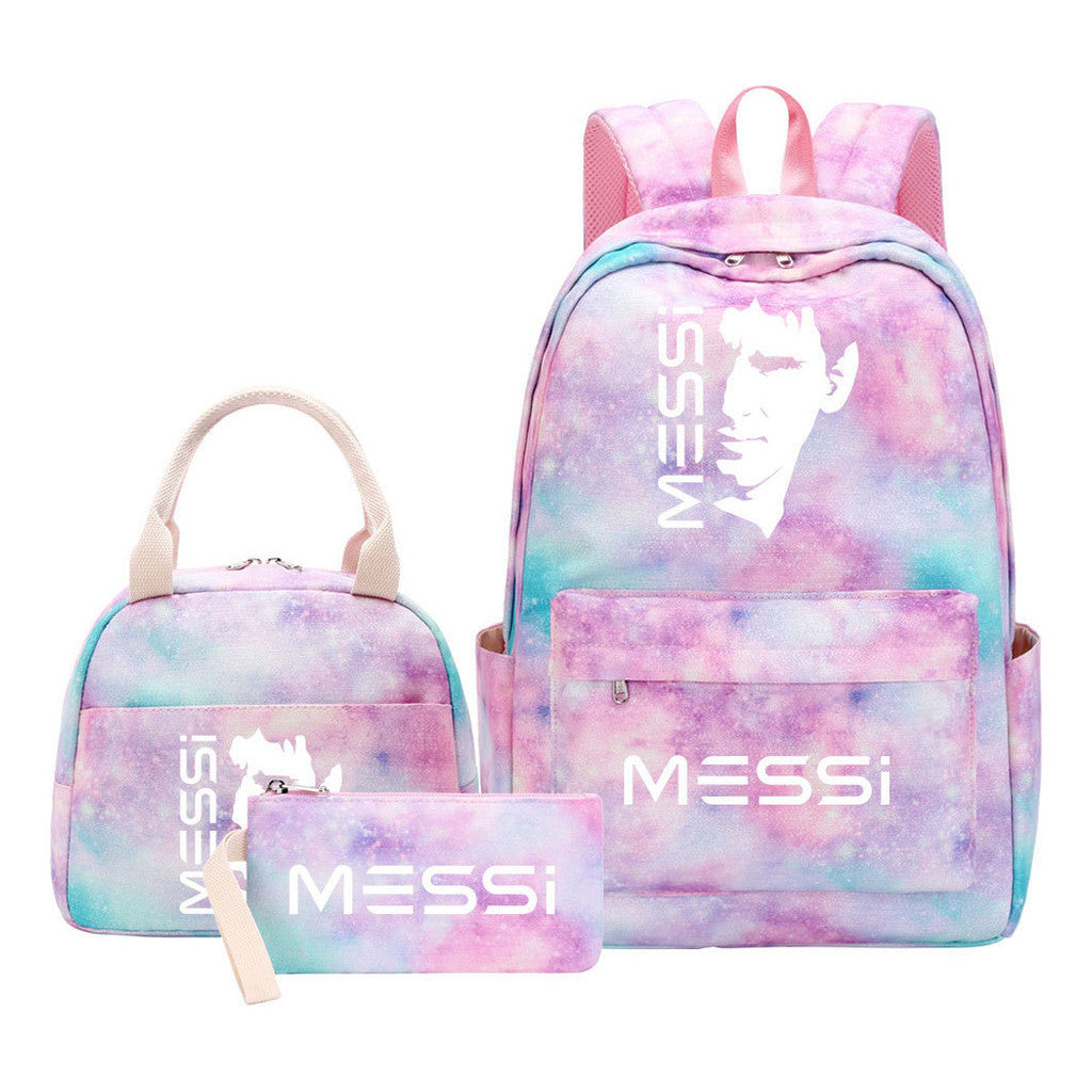 Sports Football Star Student Girl Backpack Lunch Bag Three Piece Set Backpack Set