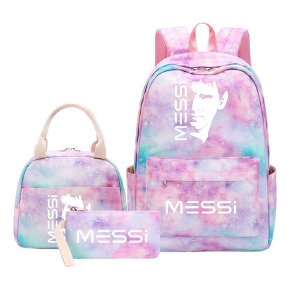 Sports Football Star Student Girl Backpack Lunch Bag Three Piece Set Backpack Set