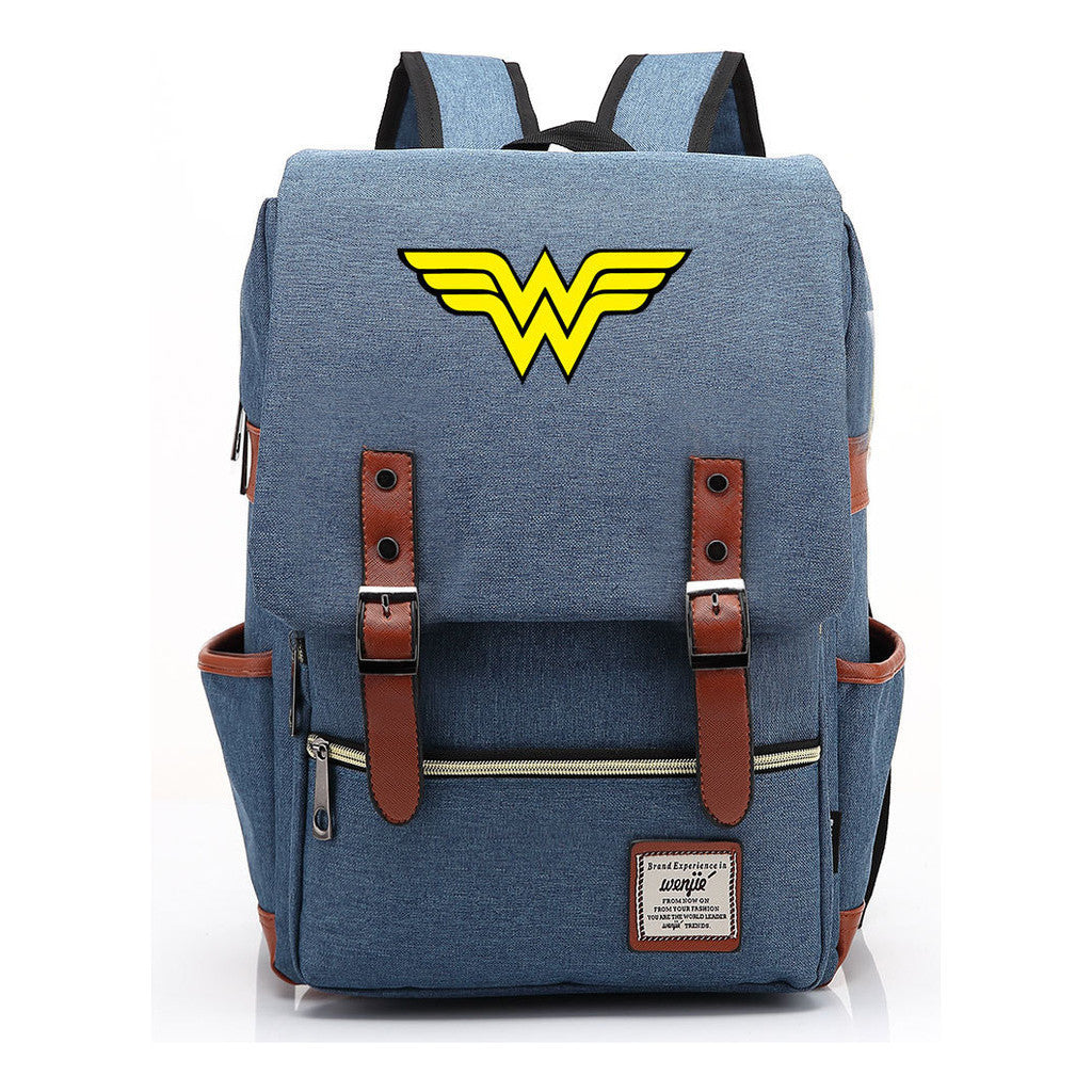 Anime Wonder Woman Printed Youth Student School Bag Men's And Women's Leisure Belt Buckle Backpack