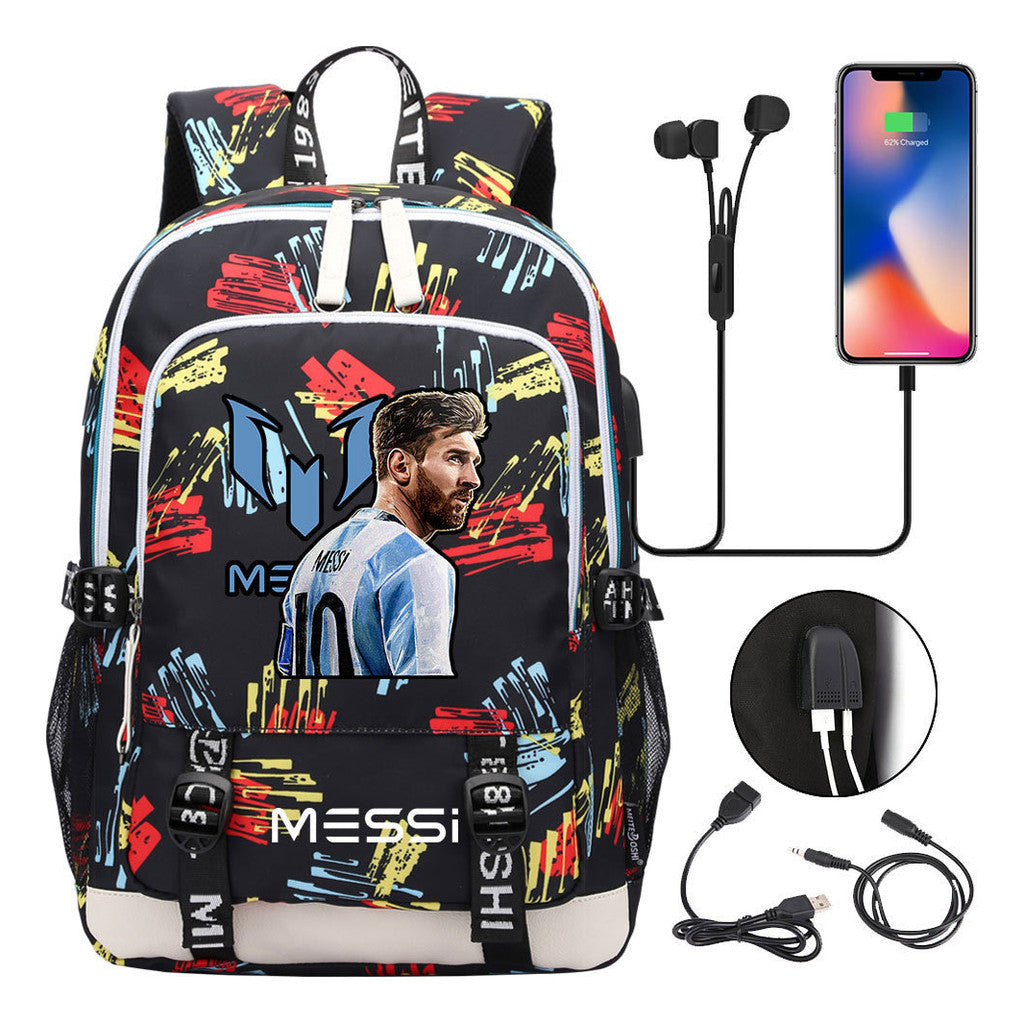 Sports Football Star Usb Youth Student Backpack For Men And Women's Leisure Sports Backpack