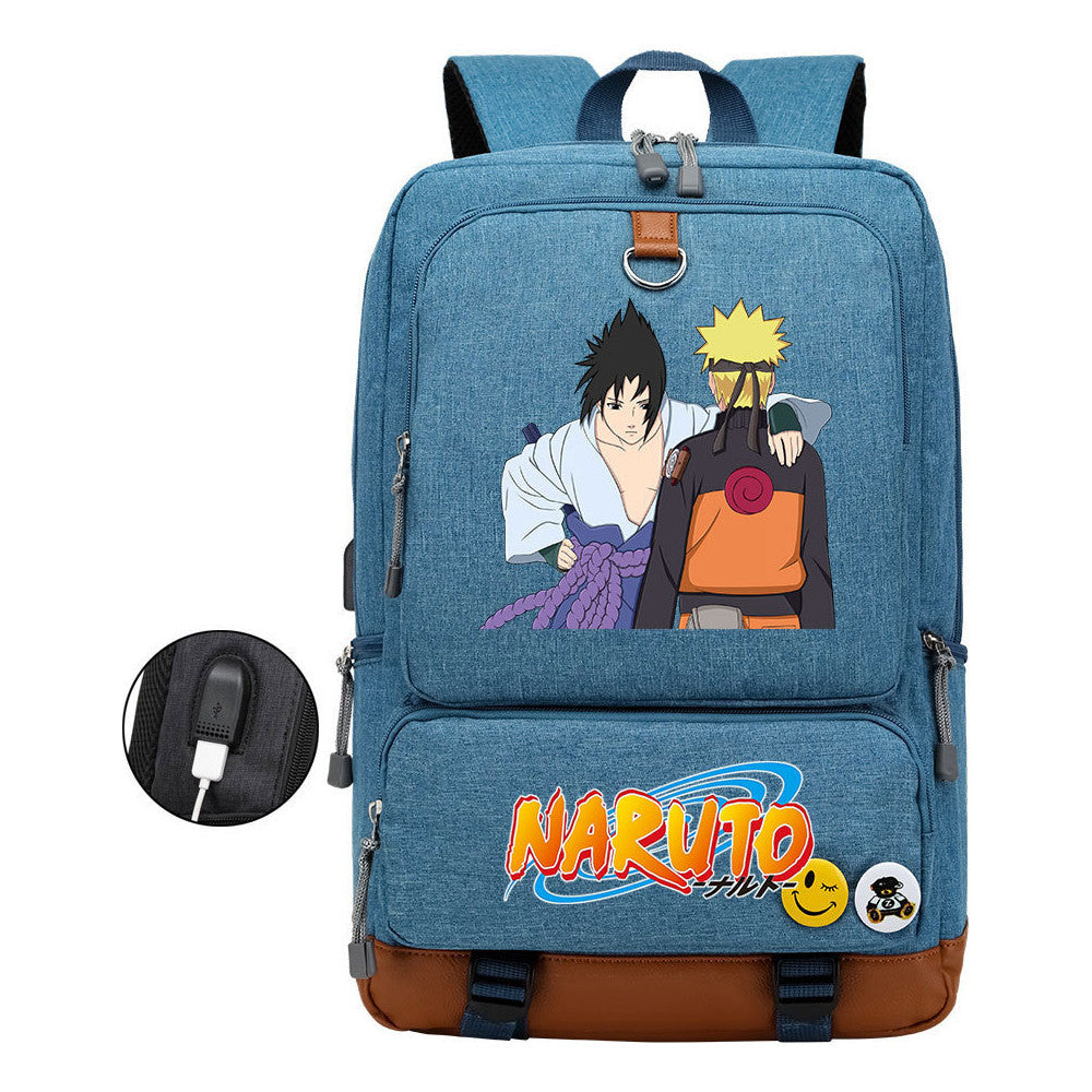 Naruto Print Usb Youth Student Backpack For Men And Women Leisure Travel Backpack