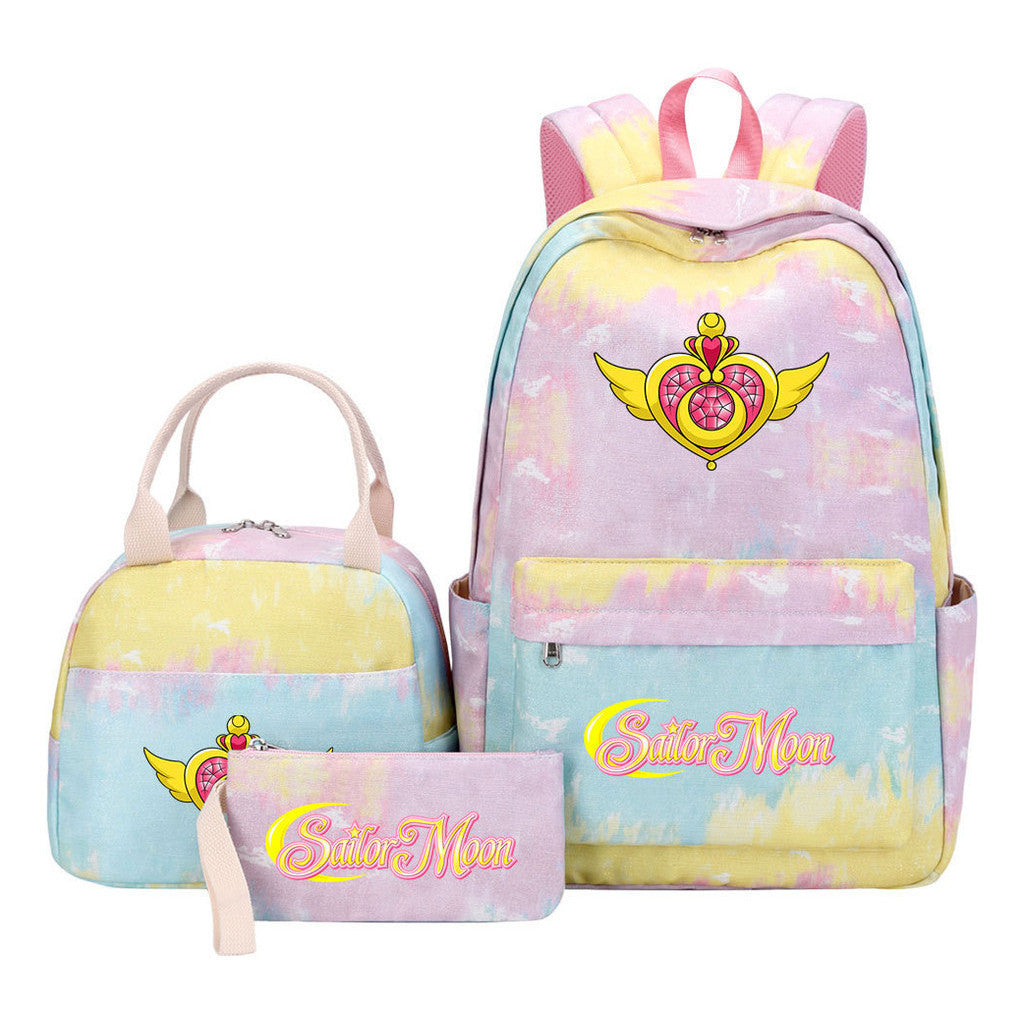 Anime Beauty Girl Warrior Youth Student Girl Schoolbag Lunch Bag Three Piece Set Backpack Set