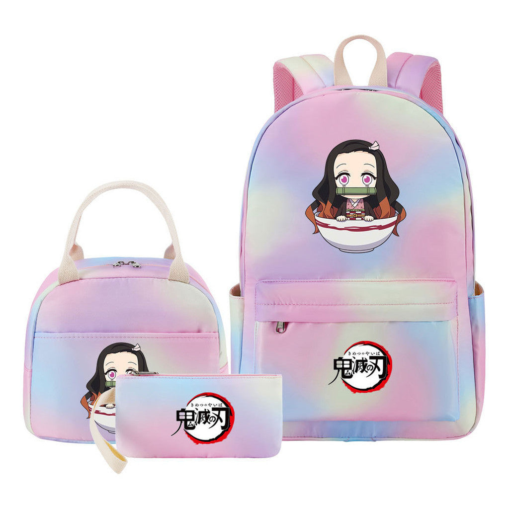 Cartoon Fashion Youth Student Girls School Bag Lunch Bag Three Piece Set Backpack