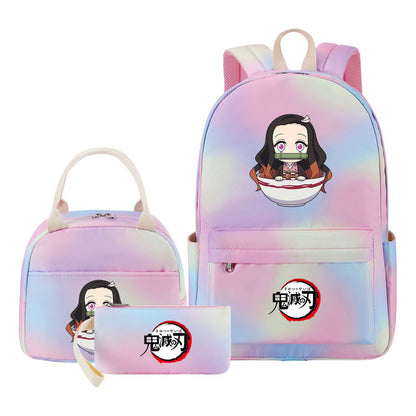 Cartoon Fashion Youth Student Girls School Bag Lunch Bag Three Piece Set Backpack