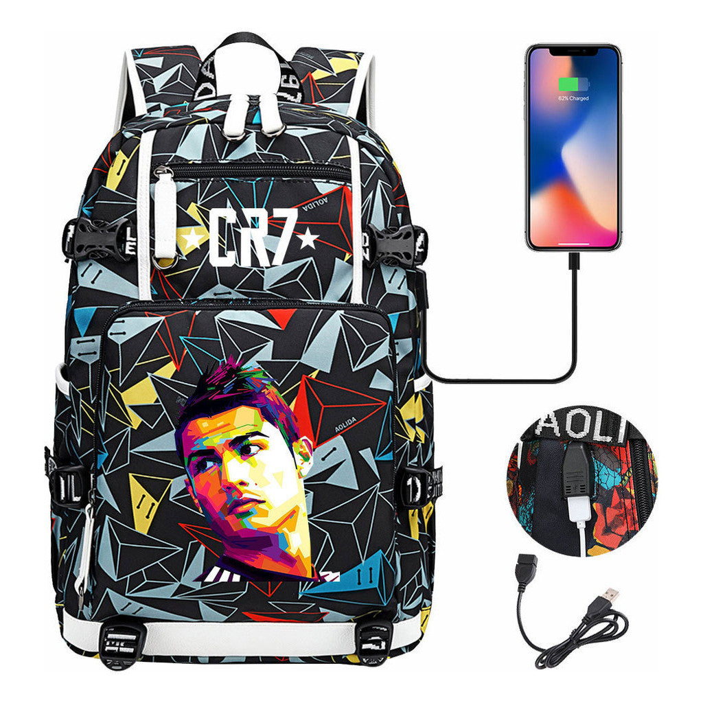 Football Star Cristiano Ronaldo Printed Youth Backpack, Backpack, Leisure Travel Backpack