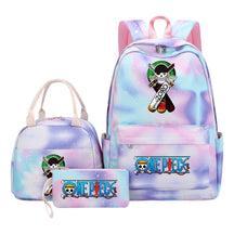 Cartoon Pirate King Youth Student Girls School Bag Lunch Bag Three Piece Set Backpack Set