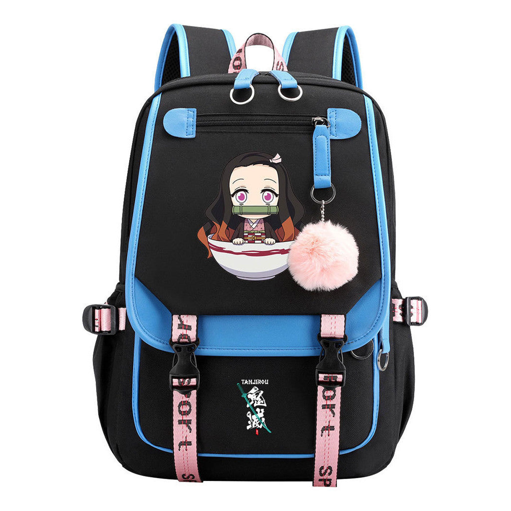 Cartoon Fashion Usb Youth Student School Bag Casual Ribbon Flip Backpack