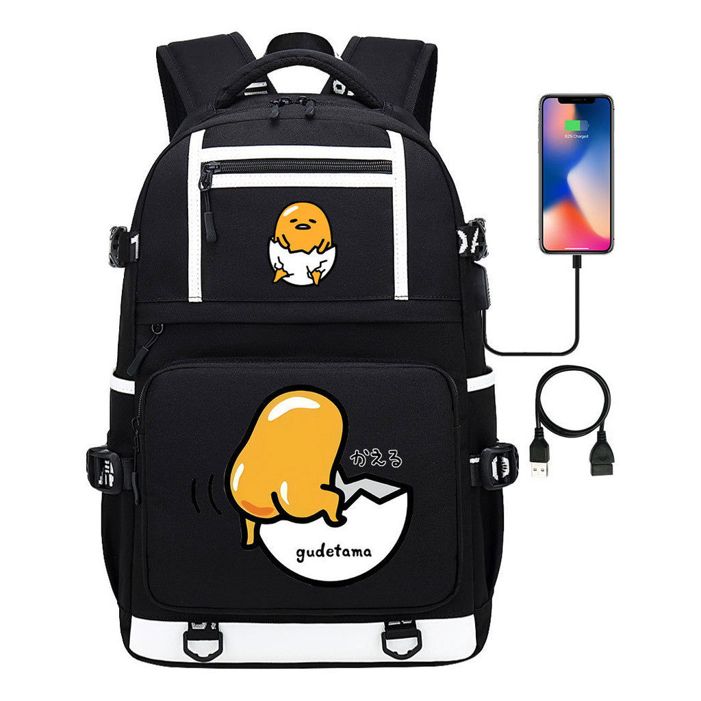 Cartoon Lazy Egg Usb Youth Student School Bag Men's And Women's Backpack Leisure Travel Bag