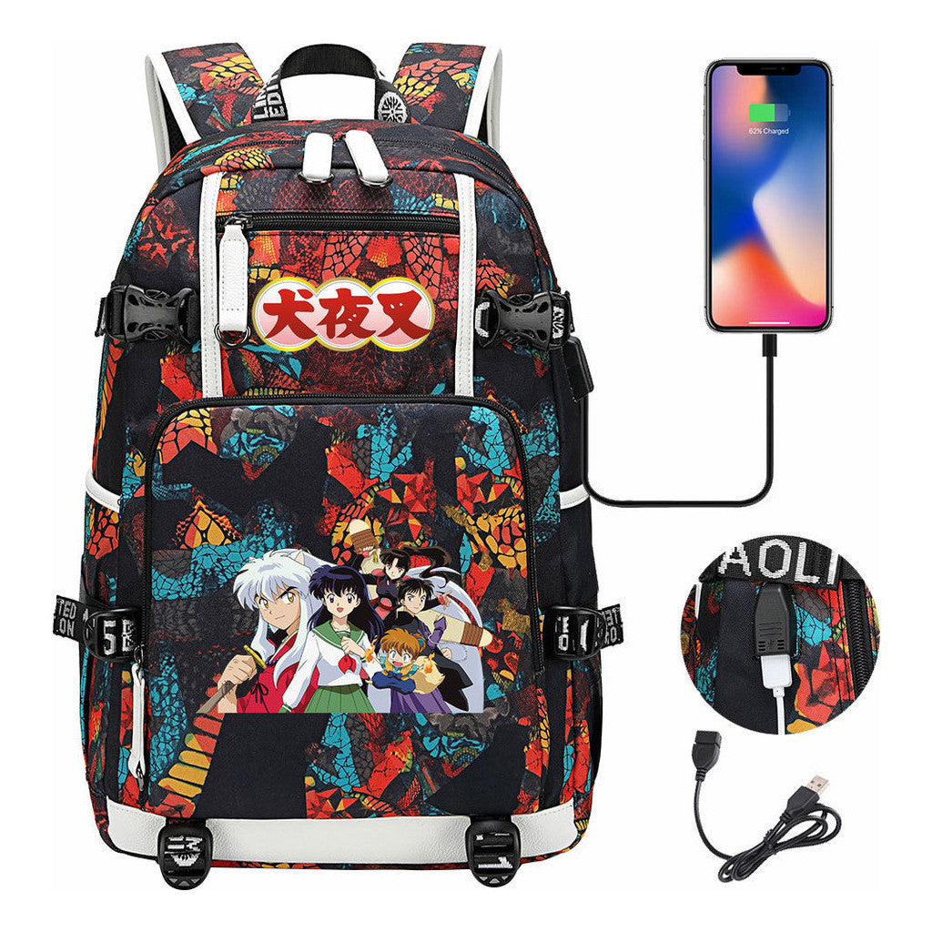 Anime Dog Yaksha Usb Earbuds Youth Student Backpack Travel Backpack