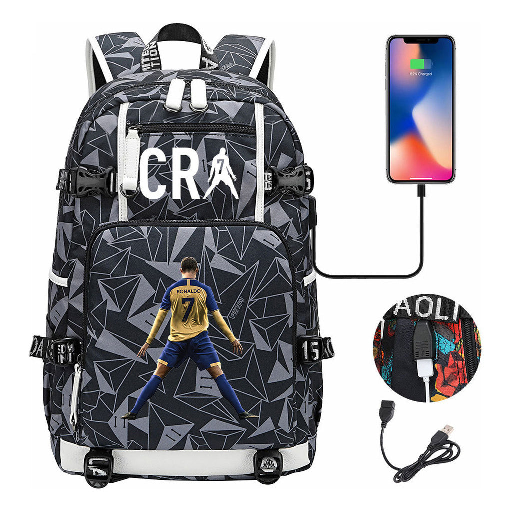 Football Star Cristiano Ronaldo Printed Youth Student Backpack Leisure Travel Backpack