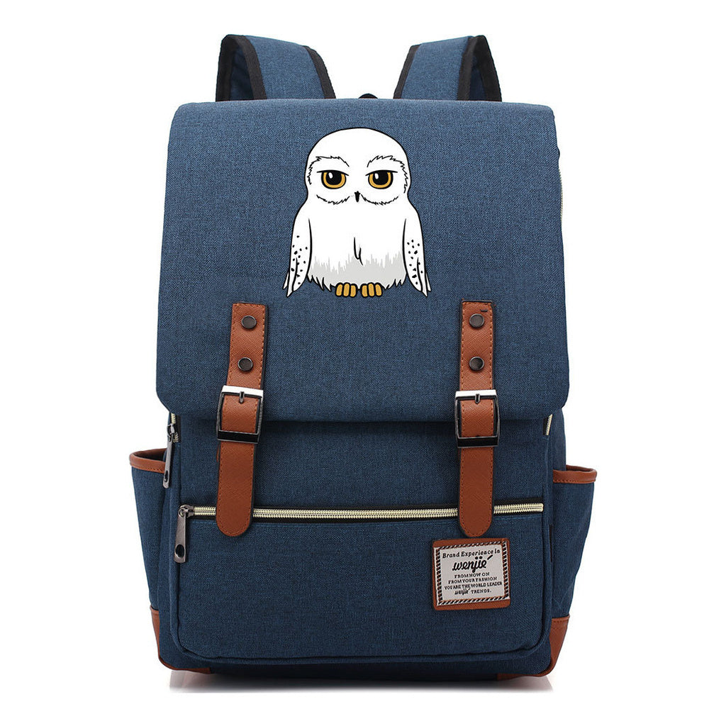Cartoon White Owl Youth Student Backpack For Men And Women With Casual Belt Buckle Backpack