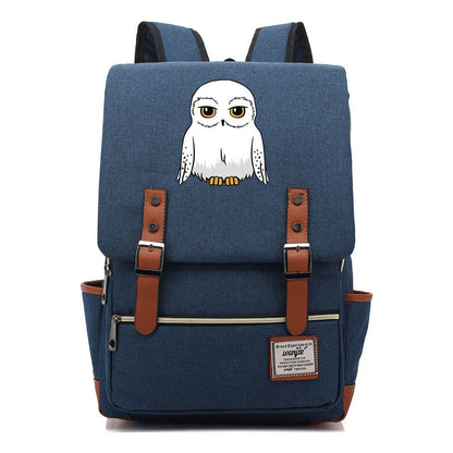 Cartoon White Owl Youth Student Backpack For Men And Women With Casual Belt Buckle Backpack