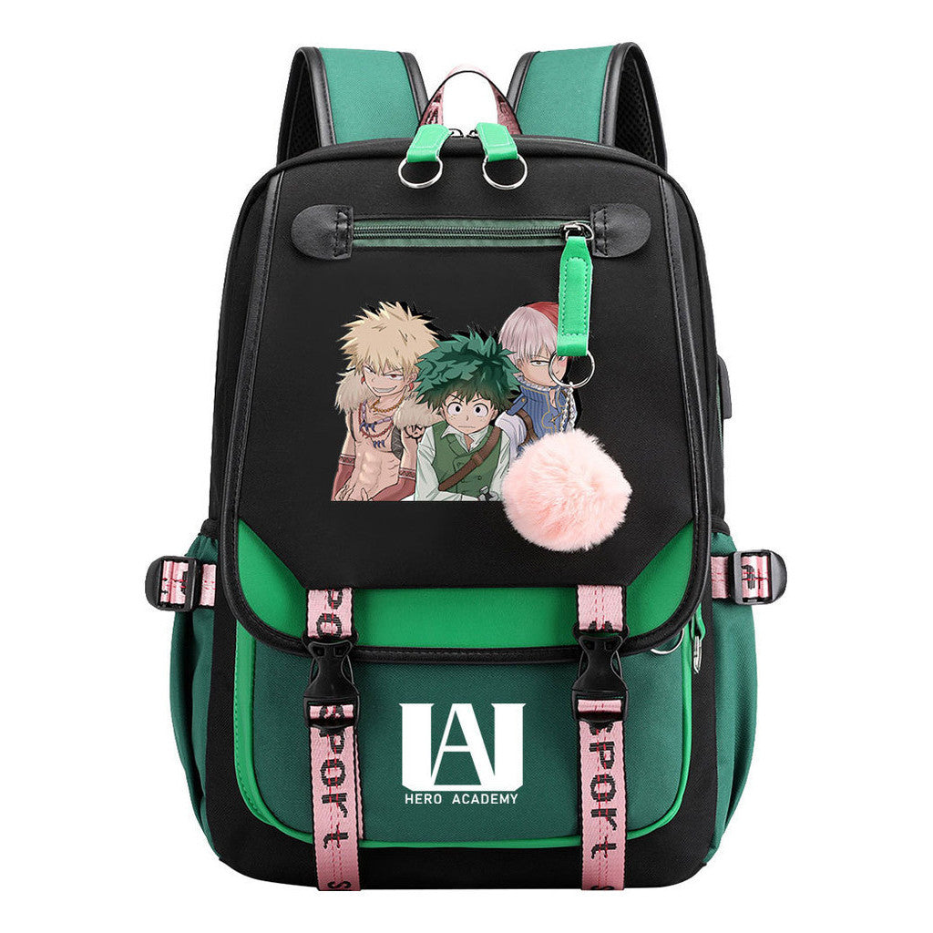 My Heroes Academy Usb Youth Student Backpack For Boys And Girls, Casual Woven Strap Flip Back Backpack