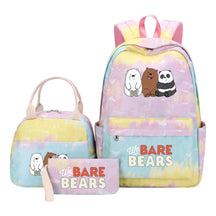 Cartoon Cute Three Bears Youth Student Girls School Bag Lunch Bag Three Piece Set Backpack Set