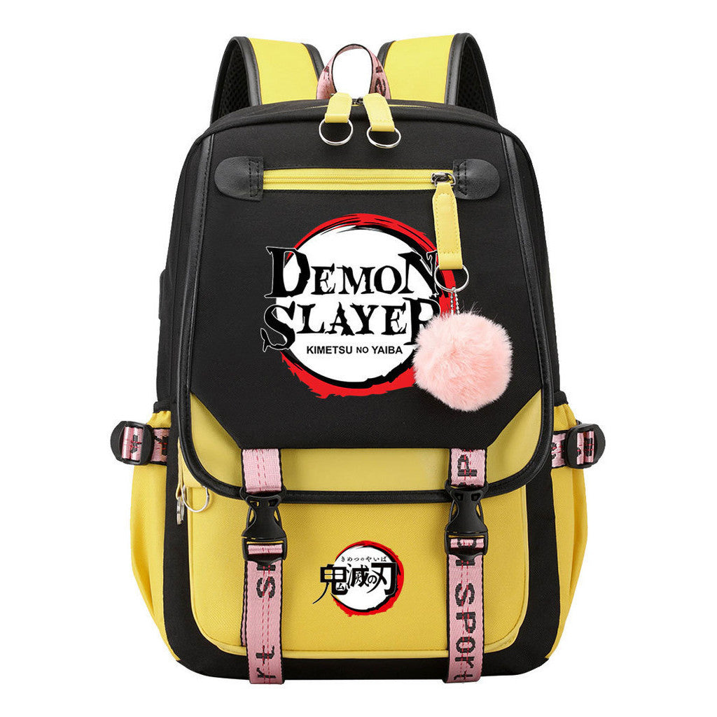 Japanese Cartoon Fashion Usb Student Backpack Casual Woven Flap Backpack