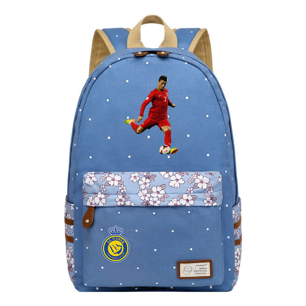 Football Star Cristiano Ronaldo Printed Student Backpack, Floral Casual Backpack