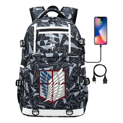 The Giant Soldier Captain Of The Manga Attack Printed Usb Youth Student Backpack Men's And Women's Backpack Leisure Travel Backpack
