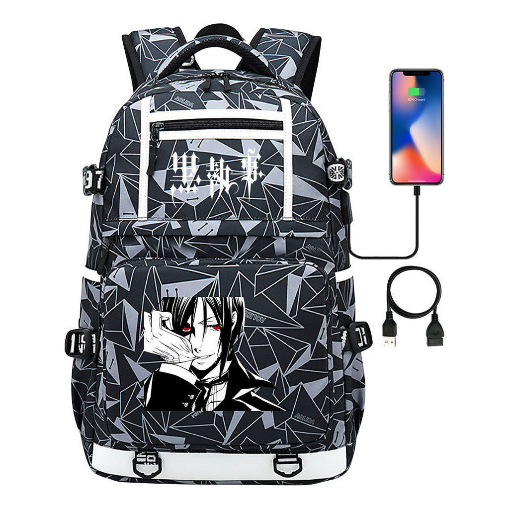 Manga Black Deacon Black Butler Printed Usb Youth Student Backpack Men's And Women's Leisure Travel Backpack