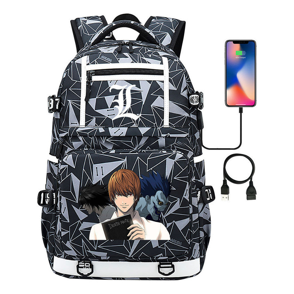 Cartoon Comics Death Note Printed Usb Youth Student Backpack Men's And Women's Leisure Travel Backpack