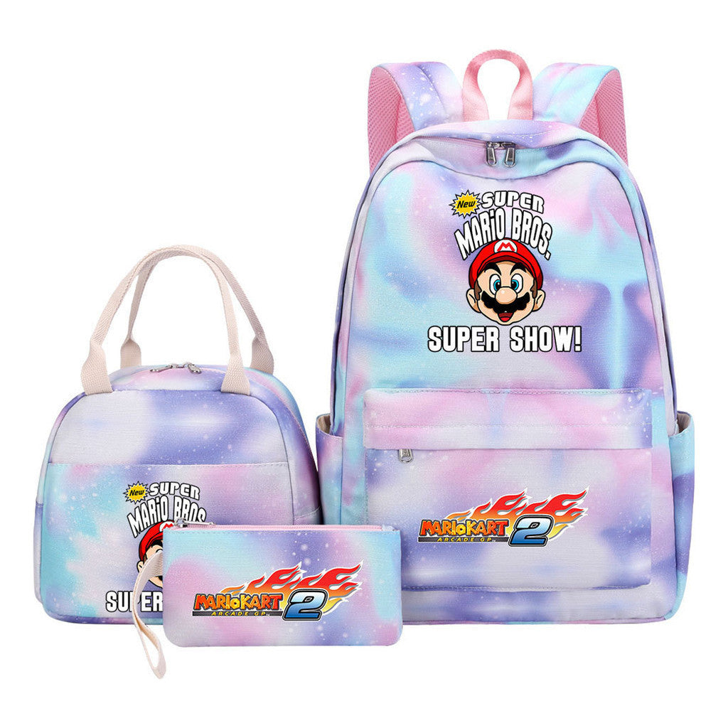 Super Mario Youth Student Girls School Bag Lunch Bag Three Piece Backpack Set