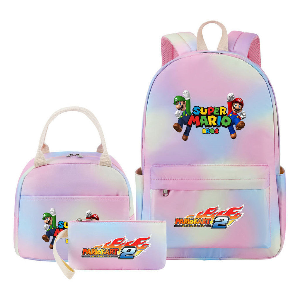 Super Mario Youth Student Girls School Bag Lunch Bag Three Piece Backpack Set