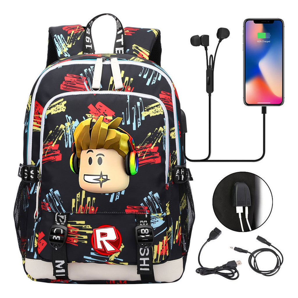 Game Roblox Printed Student Backpack Usb Casual Backpack Boys And Girls