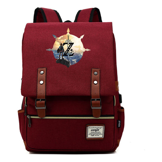 Game Tear Print Of The Kingdom Of Zelda Youth Primary And Secondary School Student Backpack Usb Men's And Women's Leisure Backpack