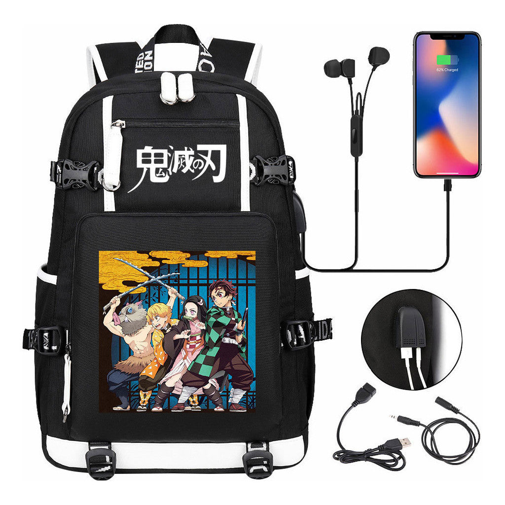 Cartoon Printed Usb Large Capacity Student Backpack For Leisure Travel Backpack