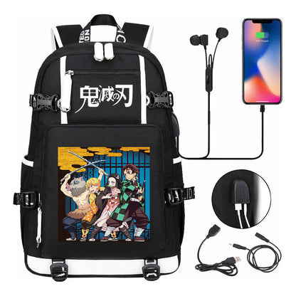 Cartoon Printed Usb Large Capacity Student Backpack For Leisure Travel Backpack