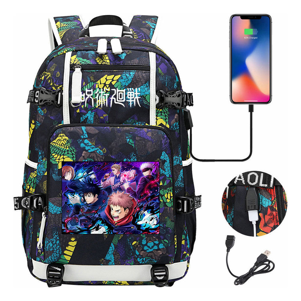 Printed Usb Youth Student Backpack Men And Women's Leisure Large Capacity Travel Backpack